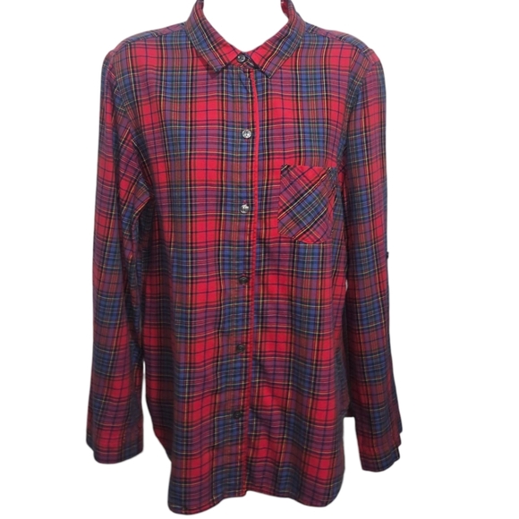 Victoria's Secret Tops - Victoria's Secret Plaid/Polka Dot Adjustable Long Sleeve Button Down Top